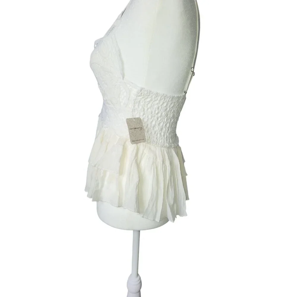 Free People Adella Cami Lace & Ruffled Hem White Tank Top Small - Picture 4 of 8